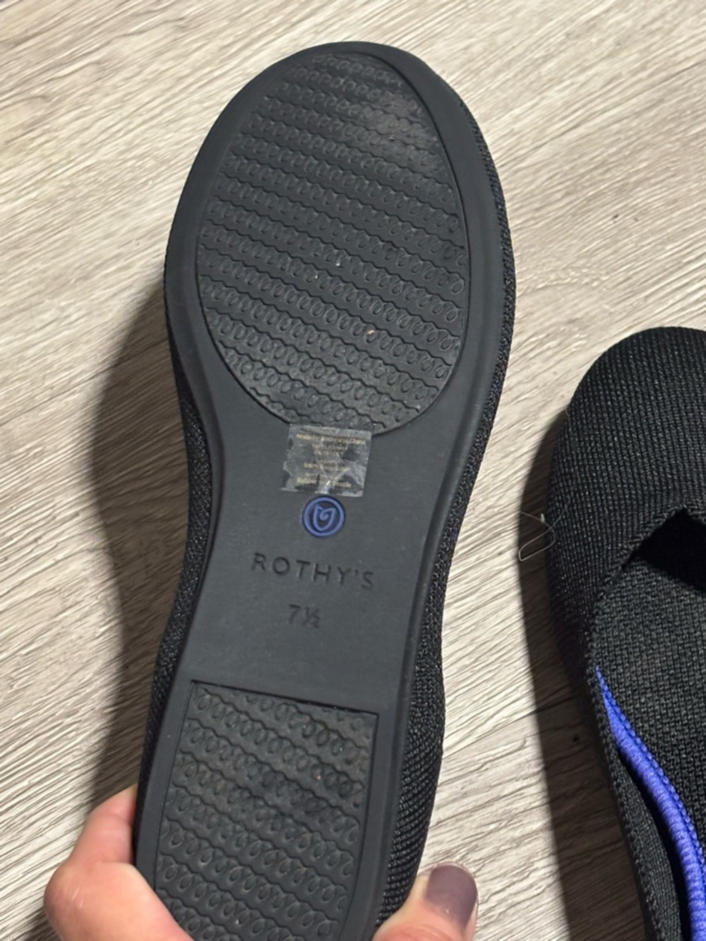 Rothy's Black Knit Ballet Flat with Blue Stitching and Lime Insole - Picture 4 of 4